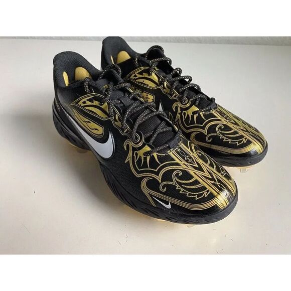 Nike Alpha Huarache Elite 3 Low Black Gold Men’s Size 7 Baseball Cleats NEW - Picture 3 of 10